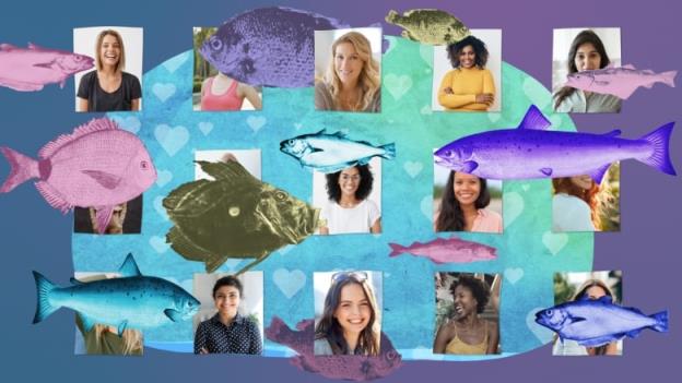 graphic showing women on a dating app